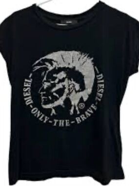 Diesel Black Tee with Silver Graphic Logo